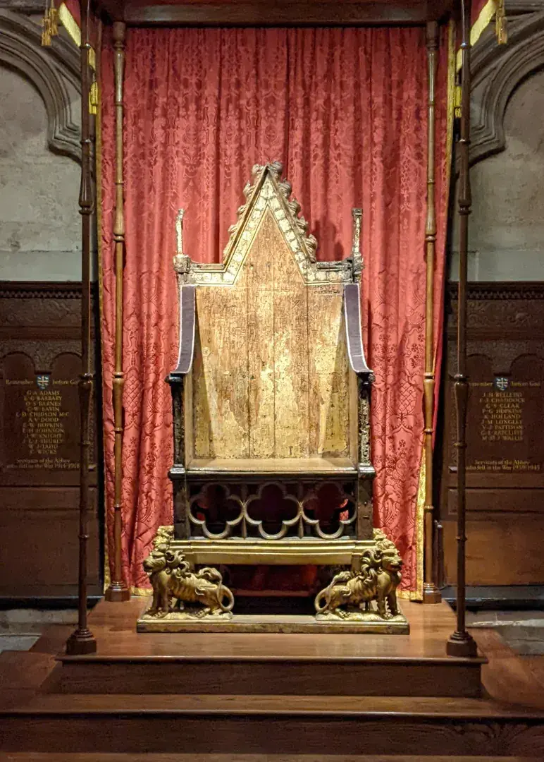 The medieval oak Coronation Chair at Westminster Abbey