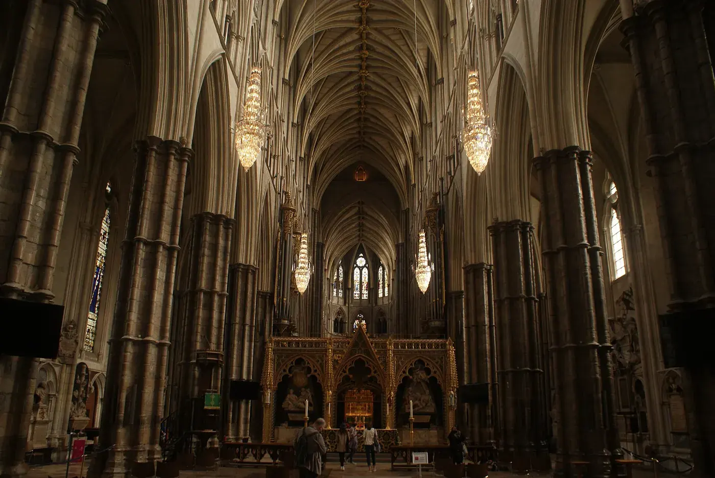 The Gothic nave of Westminster Abbey looking east
